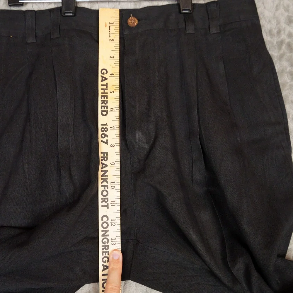 Tommy Bahama Trousers Mens 34 Black Pleated Herringbone Cuffed Relaxed 100% Silk